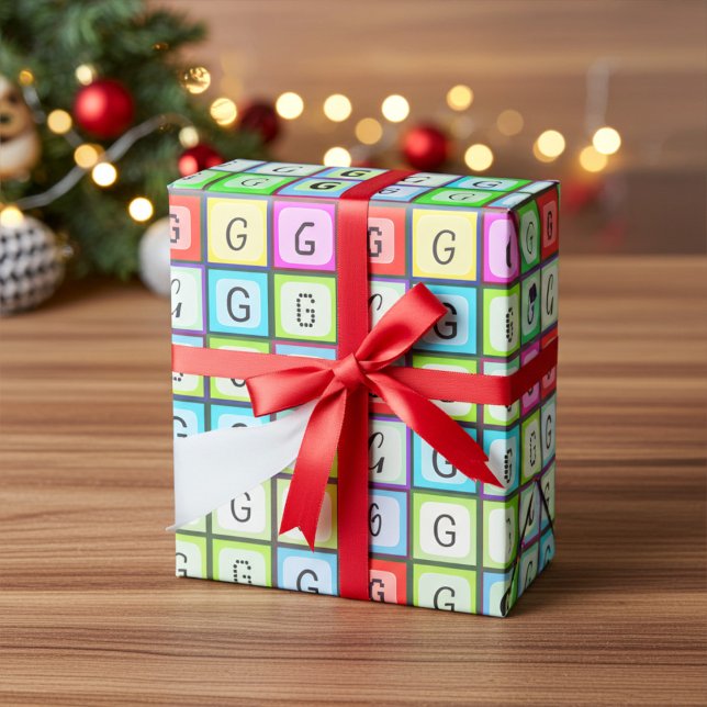 Personalisierter Monogramm-Spaß, farbenfroher Kind Geschenkpapier (Von Creator hochgeladen)