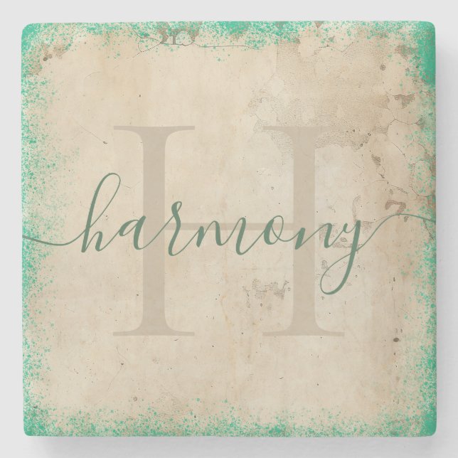 Personalisierter Monogramm-Stone-Untersetzer Steinuntersetzer (Vorderseite)