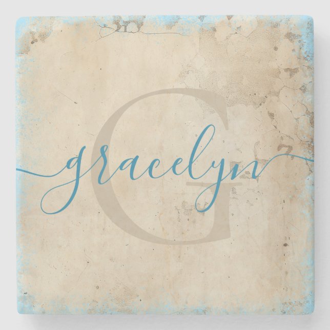 Personalisierter Monogramm-Stone-Untersetzer Steinuntersetzer (Vorderseite)