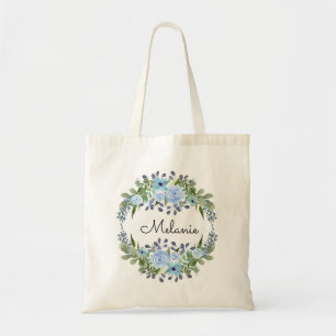Personalisierter Monogramm-Text Wasserfarbe-Blume Tragetasche
