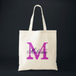 Personalisierter Monogramm Totbeutel | Orchid lila Tragetasche<br><div class="desc">Personalisierter Name Monogramm Totbeutel | Orchid lila Farbe. Elegantes Logo-Design mit mit Monogramm Buchstaben-Initialen. Niedliche Vintage Geschenkidee für Braut,  Blume Mädchen,  Trauzeugin und Brautmädchen bei Hochzeiten. Stilvolle Skripttypografie.</div>