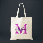 Personalisierter Monogramm Totbeutel | Orchid lila Tragetasche<br><div class="desc">Personalisierter Name Monogramm Totbeutel | Orchid lila Farbe. Elegantes Logo-Design mit mit Monogramm Buchstaben-Initialen. Niedliche Vintage Geschenkidee für Braut,  Blume Mädchen,  Trauzeugin und Brautmädchen bei Hochzeiten. Stilvolle Skripttypografie.</div>