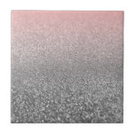 Personalisierter monogramm Vintager Glitzer glänzt Fliese<br><div class="desc">Personalisierter monogramm Vintager Glitzer glänzt pink silber gestreift schwarz</div>