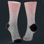 Personalisierter monogramm Vintager Glitzer glänzt Socken<br><div class="desc">Personalisierter monogramm Vintager Glitzer glänzt pink silber gestreift schwarz</div>