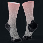 Personalisierter monogramm Vintager Glitzer glänzt Socken<br><div class="desc">Personalisierter monogramm Vintager Glitzer glänzt pink silber gestreift schwarz</div>
