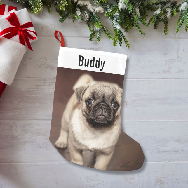 Personalisierter Mops Dog Foto und Ihr Mops Dog Na Kleiner Weihnachtsstrumpf (Von Creator hochgeladen)