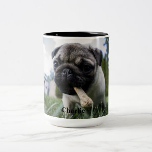 Personalisierter Mops Foto und Name Zweifarbige Tasse