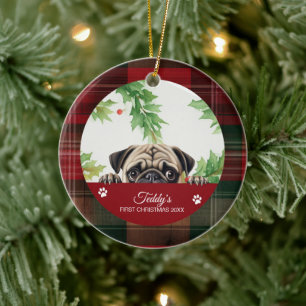 Personalisierter Mops Weihnachten Keramik Ornament