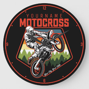 Personalisierter Motocross Racing Dirt Bike Trail Große Wanduhr