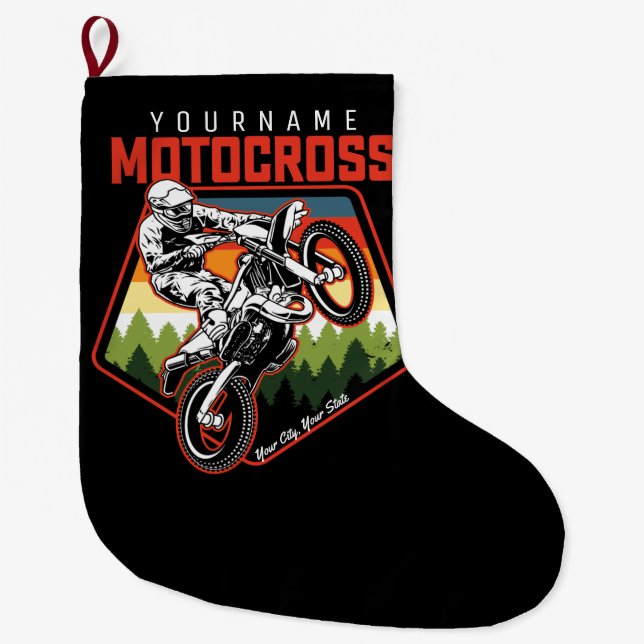Personalisierter Motocross Racing Dirt Bike Trail Großer Weihnachtsstrumpf (Vorderseite)