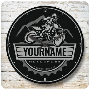 Personalisierter Motocross Rider Dirt Bike Racing Große Wanduhr