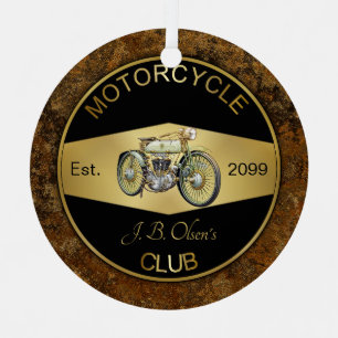 Personalisierter Motorradclub Schwarz & Gold Ornament Aus Metall