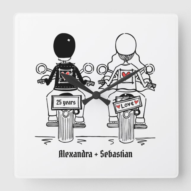 Personalisierter Motorradfahrer-Jubiläumsgeschenk Quadratische Wanduhr (Vorderseite)
