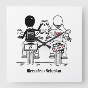Personalisierter Motorradfahrer-Jubiläumsgeschenk Quadratische Wanduhr