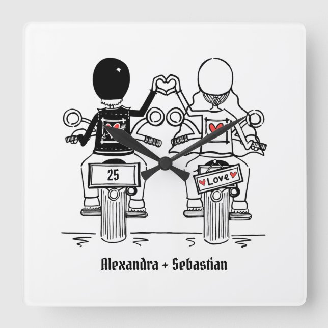 Personalisierter Motorradfahrer-Jubiläumsgeschenk Quadratische Wanduhr (Vorderseite)