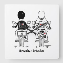 Personalisierter Motorradfahrer-Jubiläumsgeschenk Quadratische Wanduhr