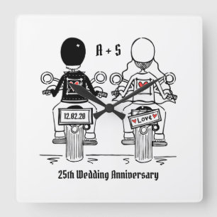 Personalisierter Motorradfahrer-Jubiläumsgeschenk Quadratische Wanduhr