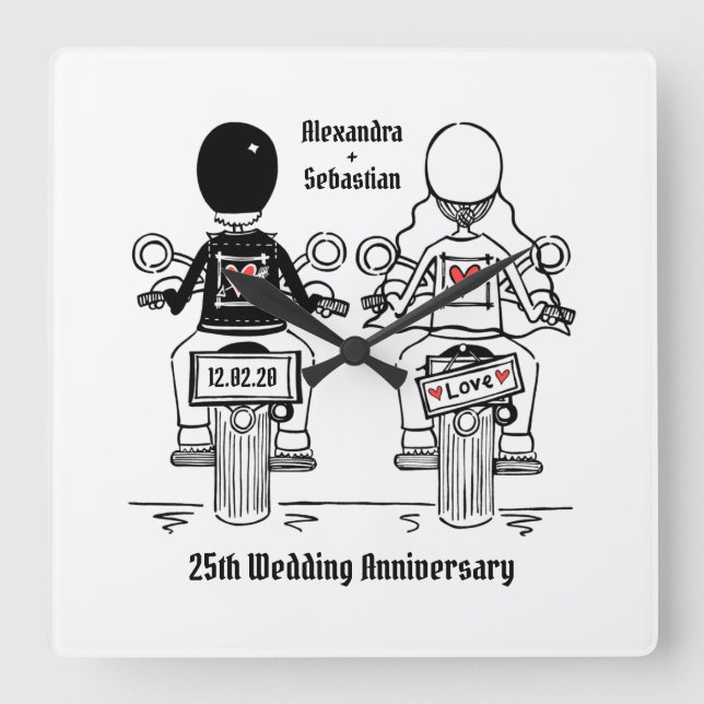 Personalisierter Motorradfahrer-Jubiläumsgeschenk Quadratische Wanduhr (Vorderseite)