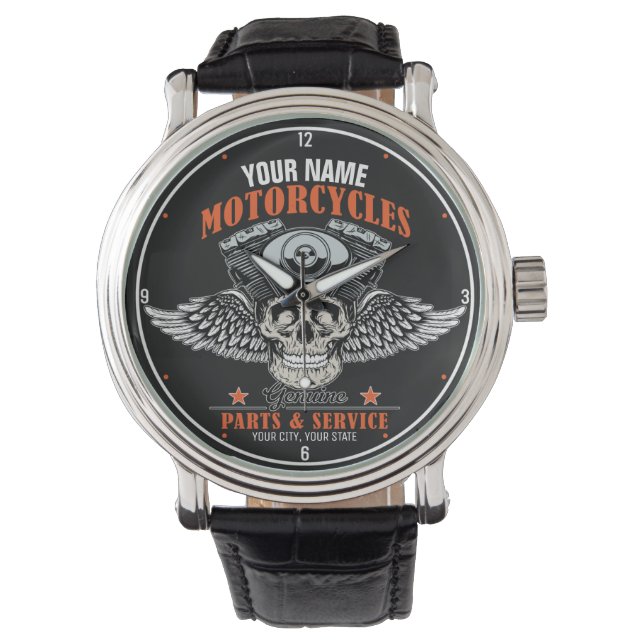 Personalisierter Motorradladen Armbanduhr (Vorderseite)