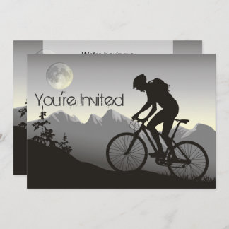 Personalisierter Mountainbiker und Mond zum Geburt Einladung
