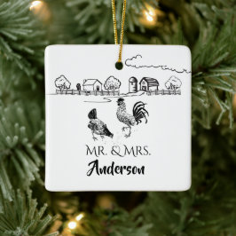 Personalisierter Mr. & Mrs. Chickens Farm 1. Weihn Keramikornament