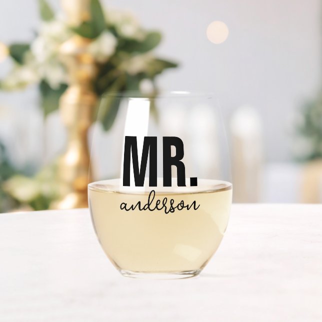 Personalisierter MR Name Wedding Newlywed Weinglas Ohne Stiel (Insitu (Hochzeit))
