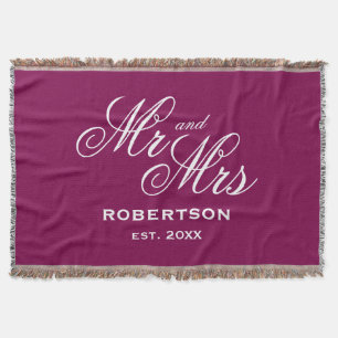 Personalisierter Mr und Mrs Nachname chic burgunde Decke