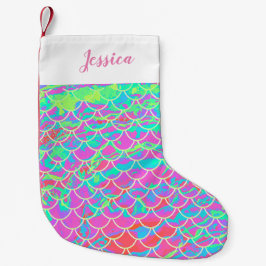 Personalisierter Multi-Pink Mermaid Scale Strumpf Kleiner Weihnachtsstrumpf