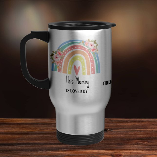 Personalisierter Mums Regenbogen- & Blumen-Reisebe Reisebecher (Von Creator hochgeladen)