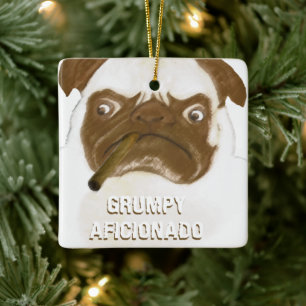 Personalisierter mürrischer AFICIONADO-Pug-Zigarre Keramikornament