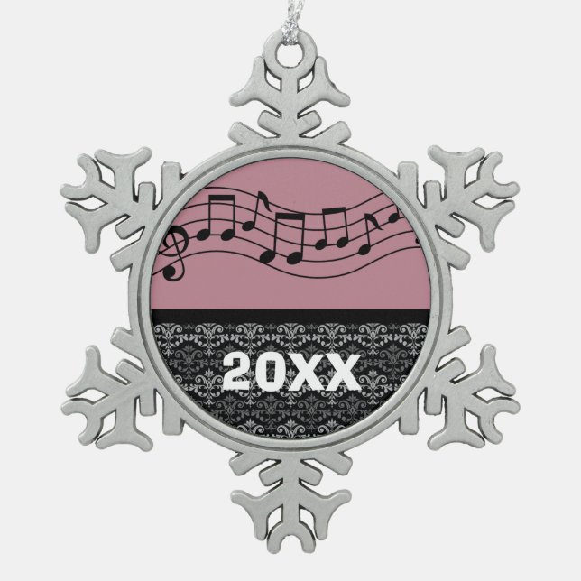 Personalisierter Musik-Geschenk-Band-Chor Schneeflocken Zinn-Ornament (Vorderseite)