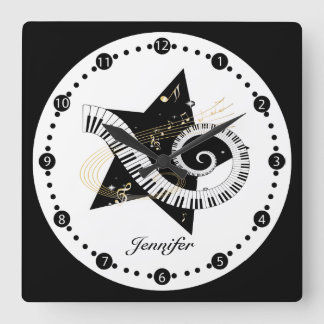 Personalisierter musikalischer Stern-goldene Quadratische Wanduhr