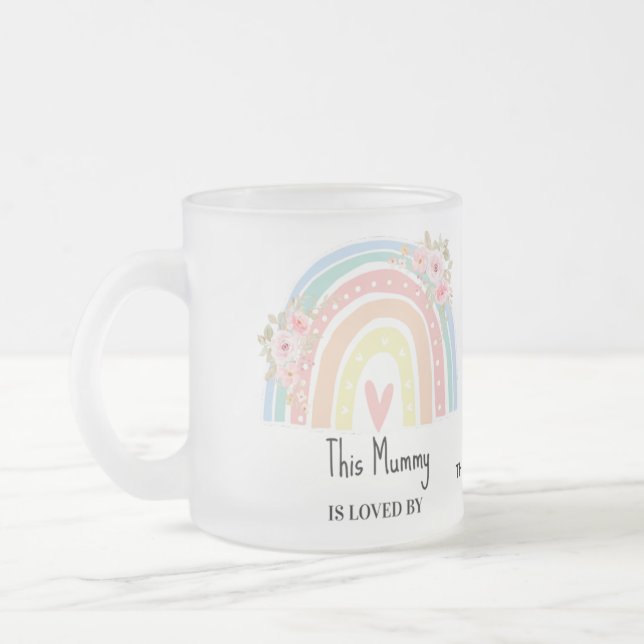 Personalisierter Mutter-Regenbogen- & Blumen-Name- Mattglastasse (Links)