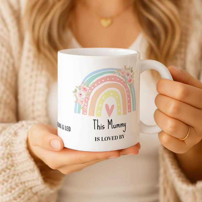 Personalisierter Mutter-Regenbogen- & Blumennamens Kaffeetasse (Von Creator hochgeladen)