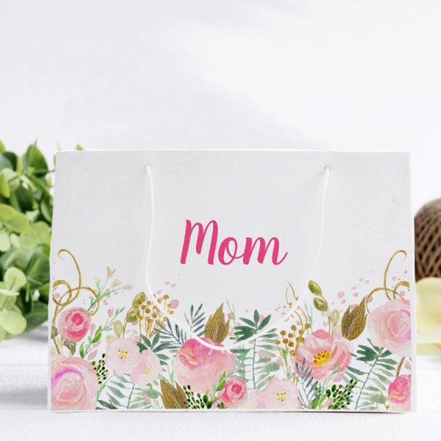 Personalisierter Muttertag der rosa Flora Große Geschenktüte (Von Creator hochgeladen)