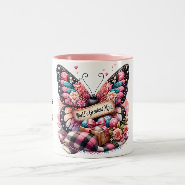 Personalisierter Muttertagsschmetterling Zweifarbige Tasse (Mittel)
