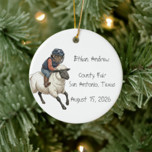 Personalisierter Mutton Bustin Rodeo Junge  Keramik Ornament