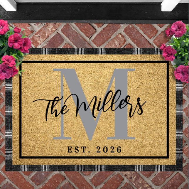 Personalisierter Nachname Anfangsbuchstabe Gründun Fußmatte (Personalized Last Name Initial Est Year Coir Print Doormat Custom Welcome Mat Established Date House)