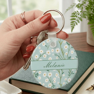 Personalisierter Nachname floral Schlüsselanhänger