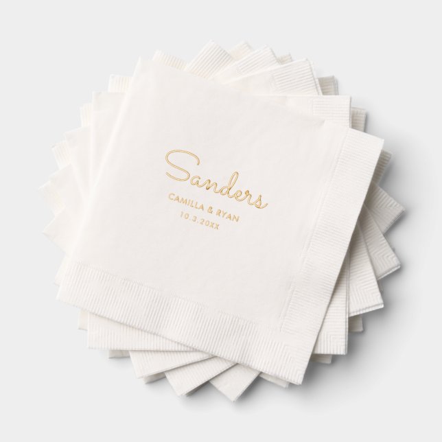 Personalisierter Nachname Gold Foil Wedding Napkin Servietten Mit Folie (Insitu (Gestapelt))