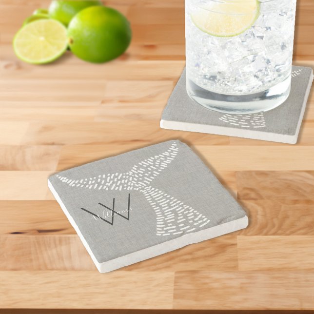 Personalisierter Nachname Nautischer Schwanz Kunst Steinuntersetzer (Personalized Last Name Nautical Whale Tail Art Stone Coaster)