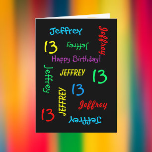 Personalisierter Name, 13. Geburtstag Schwarze Gru Karte