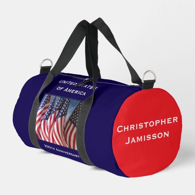 Personalisierter Name 250 Jubiläum USA Flaggen Duffle Bag (Linke Seite)