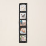 Personalisierter Name 5 Foto Schwarze Collage Schal<br><div class="desc">Personalisierter Familienname 5 Foto Black Collage Scarf Custom Fotografien Vorlage mit personalisierter und einzigartiger persönlicher Collage,  modernes und cooles Bildgitter für eine schöne Familiengeschenkidee.</div>