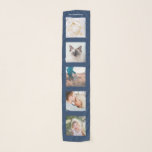 Personalisierter Name 5 FotoCollage Schal<br><div class="desc">Personalisiert Familienname 5 Foto Collage Scarf Custom Fotografien marineblau Vorlage mit personalisierter und einzigartiger persönlicher Collage,  modernes und cooles Bildgitter für eine schöne Geschenkidee für die Familie.</div>