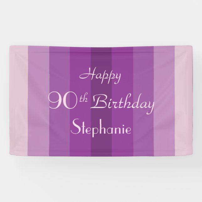 Personalisierter Name 90. Geburtstag Lila Streifen Banner (Horizontal)