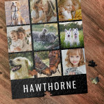 Personalisierter Name 9 FotoCollage Puzzle<br><div class="desc">Ihr personalisiertes Puzzle zeichnet sich durch ein unvergessliches Design aus, das auf Sie und Ihre Liebsten zugeschnitten ist, mit einem schwarzen Hintergrund, den Sie in jede beliebige Farbe Ihrer Wahl ändern können. Fügen Sie bis zu 9 Fotos und Ihren Namen in einem modernen san-serif Schriftart hinzu - ein Geschenk für...</div>