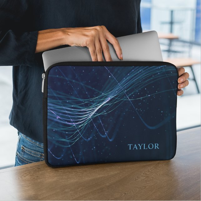 Personalisierter Name Abstrakt dunkel blau Laptopschutzhülle (Von Creator hochgeladen)