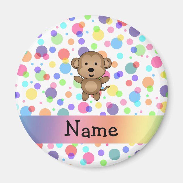 Personalisierter Name Affe Regenbogenpolka Punkte Magnet (Vorne)