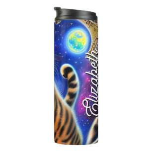 Personalisierter Name Alberne Katze in Space World Thermosbecher